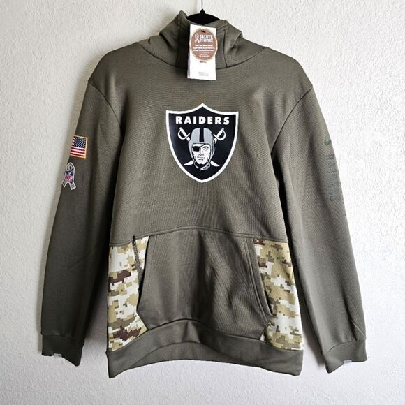 Nike Las Vegas Raiders Hoodie Salute To Service Therma-FIT Youth L Black Green - Picture 1 of 8